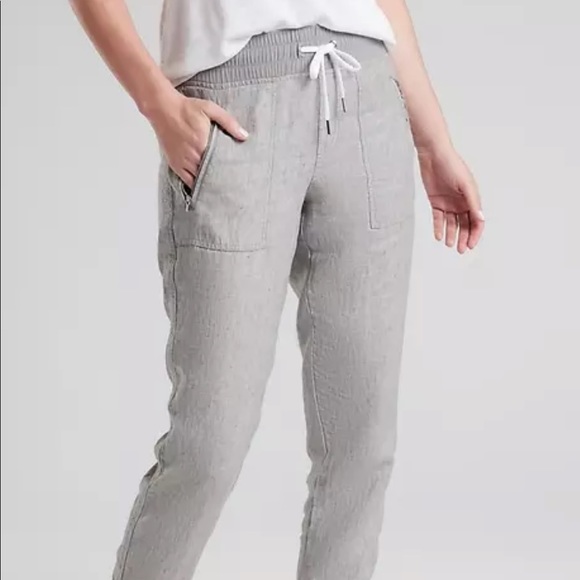 Athleta Pants - Athleta Cabo Linen Joggers size 8 Osprey Grey
